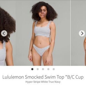 Lululemon, Smocked Swim Top, size 8, White with Navy Blue stripes.